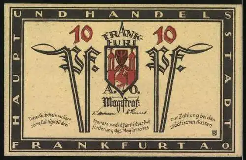 Notgeld Frankfurt 1921, 10 Pfennig, Marienkirche, Stadtwappen
