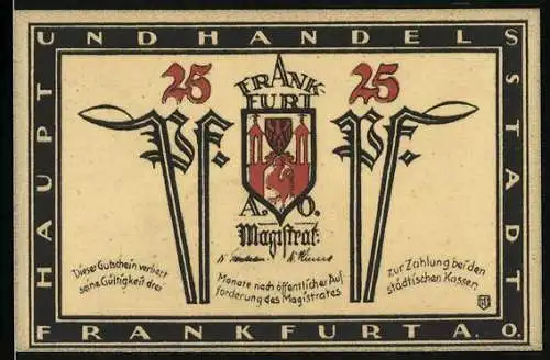 Notgeld Frankfurt, 25 Pfennig, Stadtwappen, Rathaus