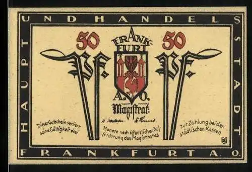 Notgeld Frankfurt, 50 Pfennig, Stadtwappen, Rathaus