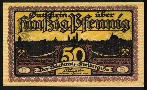 Notgeld Freiberg 1921, 50 Pfennig, Abschied eines verstorbenen Bergarbeiters