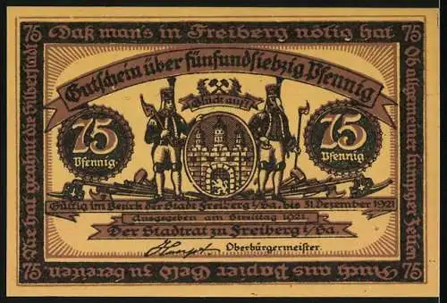 Notgeld Freiberg 1921, 75 Pfennig, Begrmann verabschiedet sich von seiner Familie