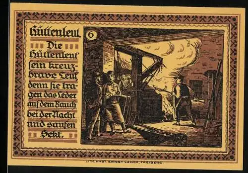 Notgeld Freiberg 1921, 75 Pfennig, Bergmann in der Hütte