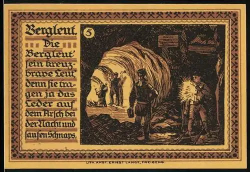 Notgeld Freiberg 1921, 75 Pfennig, Bergleute in der Grube