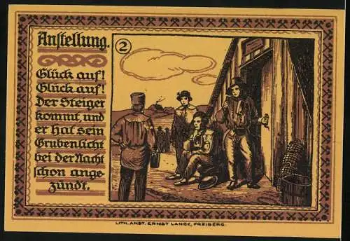 Notgeld Freiberg 1921, 75 Pfennig, Stadtwappen, Steiger mit Grubenlicht