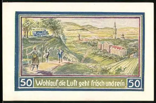 Notgeld Freiburg 1921, 50 Pfennig, Ortsansicht, Kirche