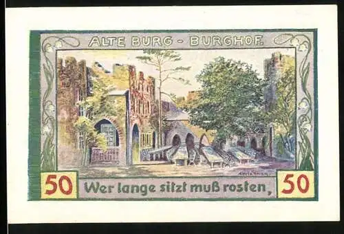 Notgeld Freiburg 1921, 50 Pfennig, Alte Burg mit Burghof