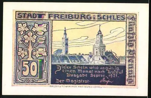 Notgeld Freiburg 1921, 50 Pfennig, Alte Burg mit Burghof