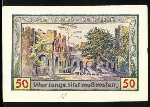 Notgeld Freiburg 1921, 50 Pfennig, Burghof der alten Burg