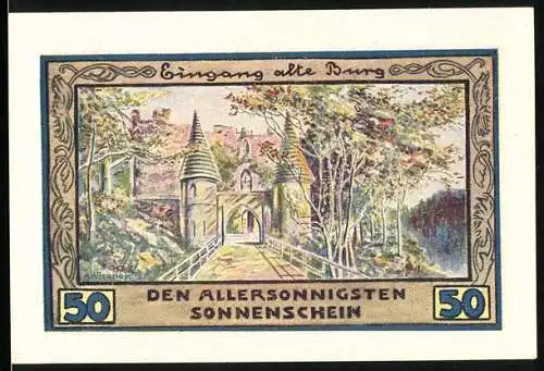 Notgeld Freiburg 1921, 50 Pfennig, Eingang alte Burg