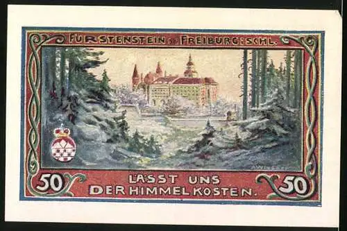 Notgeld Freiburg 1921, 50 Pfennig, Ortspartie, Fürstenstein im Winter