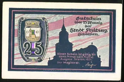 Notgeld Freiburg 1921, 25 Pfennig, Frau an der Spindel, Mann beim Weben