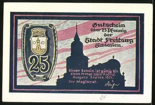 Notgeld Freiburg 1921, 25 Pfennig, Zwerge mit grossen Uhren