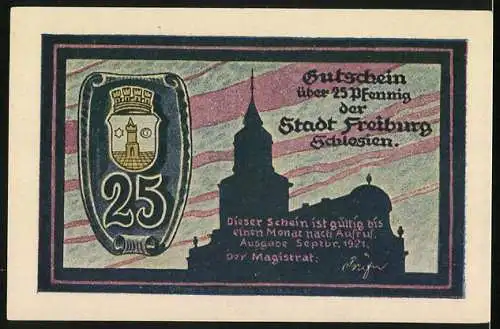 Notgeld Freiburg 1921, 25 Pfennig, Ortsansicht aus dem Jahr 1700