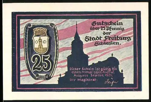 Notgeld Freiburg 1921, 25 Pfennig, Kirche, Hilfe für die Armen