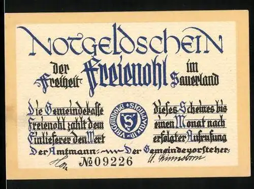 Notgeld Freienohl, 75 Pfennig, Partie im Ort