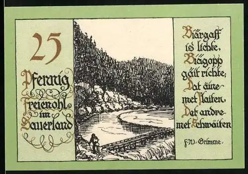 Notgeld Freienohl, 25 Pfennig, Partie am Wasser