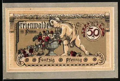 Notgeld Freienwalde, 50 Pfennig, Blumenschmuck, Stadt-Siegel
