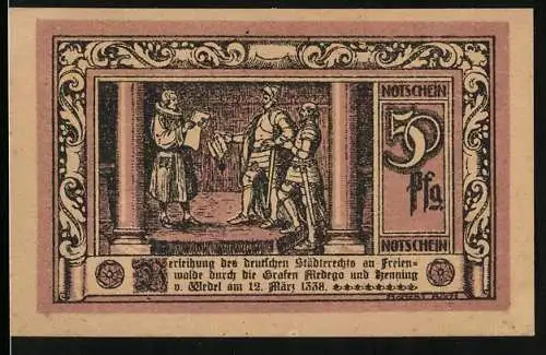 Notgeld Freienwalde, 50 Pfennig, Verleihung des Städterrechts, Stadtwappen