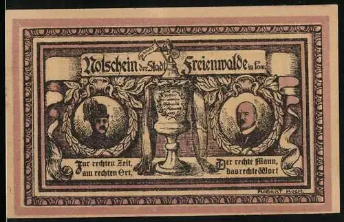 Notgeld Freienwalde, 25 Pfennig, Zwei Herren und ein Pokal