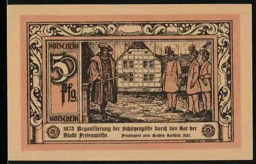 Notgeld Freienwalde, 50 Pfennig, Stadtwappen, Organisierung der Schützengilde