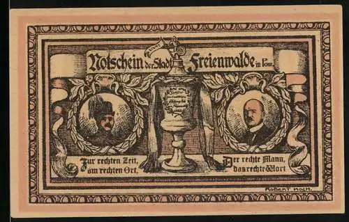 Notgeld Freienwalde, 25 Pfennig, Junge Frau mit Sternenreif, Pokal
