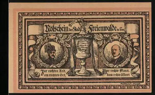 Notgeld Freienwalde, 25 Pfennig, Junge Frau mit Kette und Sternenreif, Trophäe