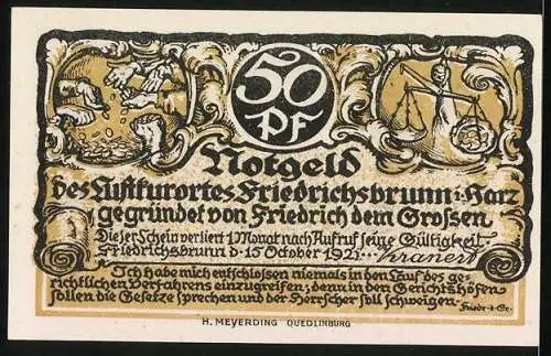 Notgeld Friedrichsbrunn 1921, 50 Pfennig, König Friedrich in Uniform