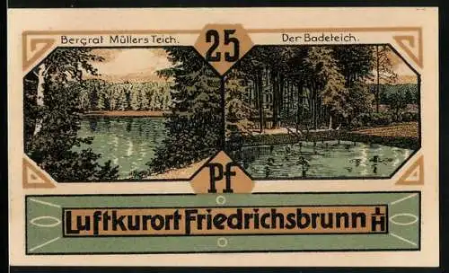 Notgeld Friedrichsbrunn 1921, 25 Pfennig, Bergrat Müllers Teich, Badeteich