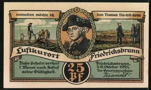 Notgeld Friedrichsbrunn 1921, 25 Pfennig, Bergrat Müllers Teich, Badeteich