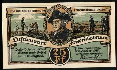 Notgeld Friedrichsbrunn 1921, 25 Pfennig, Kleine Teufelsmühle, Viktorshöhe