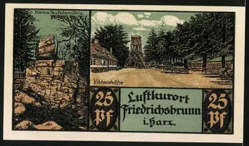 Notgeld Friedrichsbrunn 1921, 25 Pfennig, Kleine Teufelsmühle, Viktorshöhe