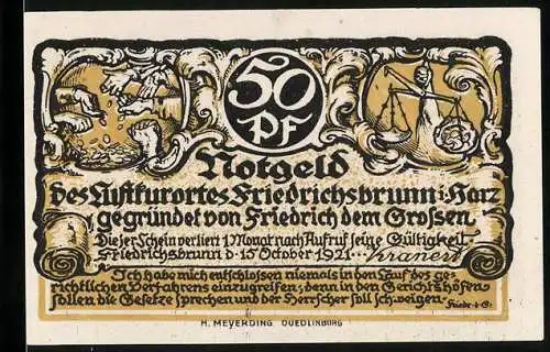 Notgeld Friedrichsbrunn 1921, 50 Pfennig, Das Arbeitszimmer Friedrichs im Kgl. Schlosse zu Potsdam