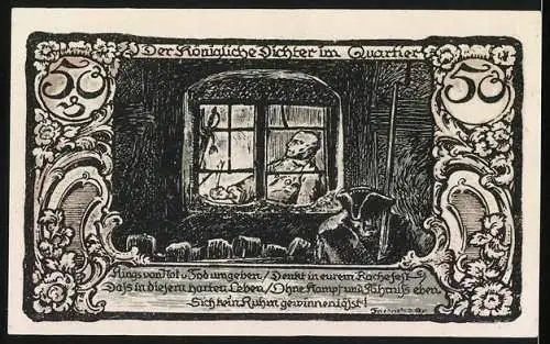 Notgeld Friedrichsbrunn 1921, 50 Pfennig, Der Königliche Dichter im Quartier