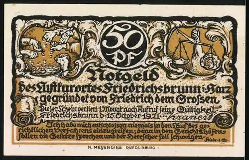 Notgeld Friedrichsbrunn 1921, 50 Pfennig, Friedrich der Grosse auf Reisen