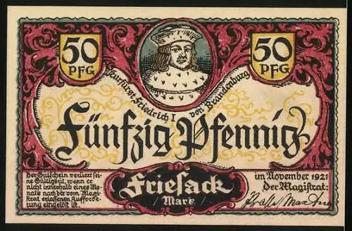 Notgeld Friesack 1921, 50 Pfennig, Bauern mit einem vollen Wagen Heu