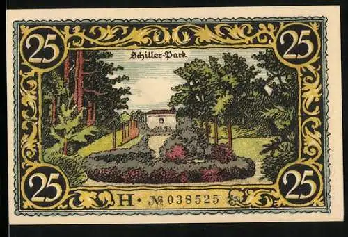 Notgeld Friesack 1921, 25 Pfennig, Partie im Schiller-Park