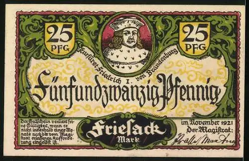 Notgeld Friesack 1921, 25 Pfennig, Ruderer auf dem Rhin