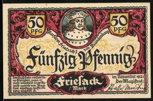 Notgeld Friesack 1921, 50 Pfennig, Weidende Rinder und Pferde auf der Koppel
