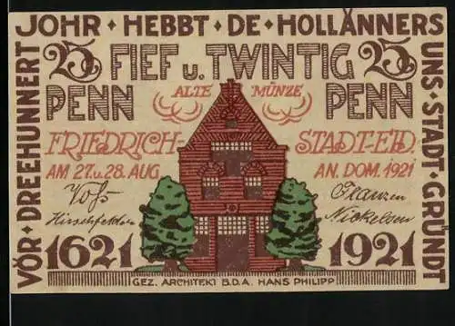 Notgeld Friedrichstadt-Eider 1921, 25 Pfennig, Die Alte Münze, Flusspanorama