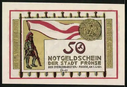 Notgeld Frohse 1921, 50 Pfennig, Schlacht bei Frohse 1278, Fahnenträger