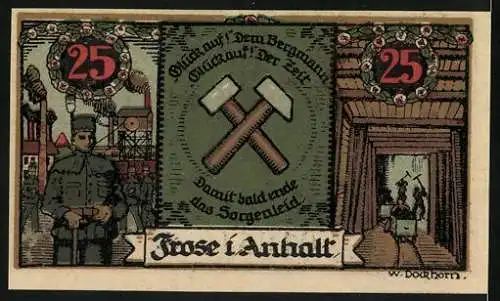 Notgeld Frose 1921, 25 Pfennig, Bergmann über und unter Tage, Preisrätsel Teil 6