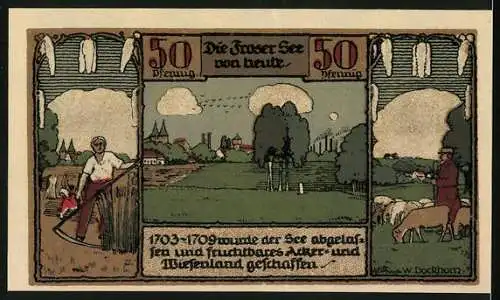 Notgeld Frose 1921, 50 Pfennig, Bilderrätsel, Der See wird abgelassen, 1703-1709
