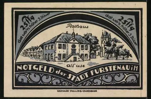 Notgeld Fürstenau 1921, 25 Pfennig, Blick auf das Rathaus