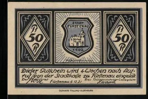 Notgeld Fürstenau 1921, 50 Pfennig, Eingang zum Schloss