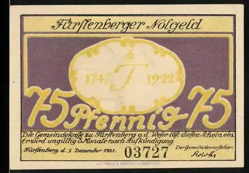 Notgeld Fürstenberg 1921, 75 Pfennig, Die Alte Windmühle