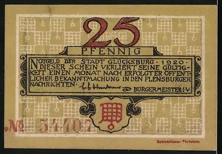 Notgeld Glücksburg, 25 Pfennig, Blick auf das Schloss