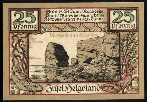 Notgeld Helgoland, 25 Pfennig, Steinige Küstenpartie