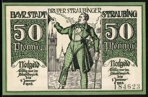 Notgeld Straubing 1922, 50 Pfennig, Ornamente, Bruder Straubinger