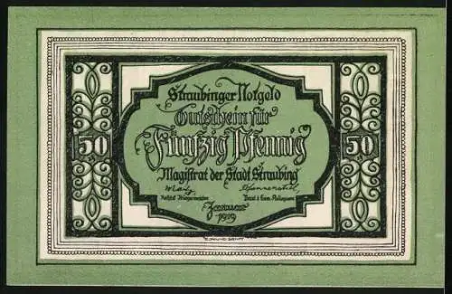 Notgeld Straubing 1922, 50 Pfennig, Ornamente, Bruder Straubinger