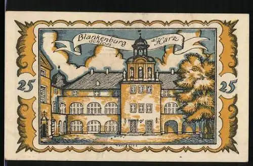 Notgeld Blankenburg /Harz 1921, 25 Pfennig, Braunschweigische Staatsbank, Sachsenross, Schloss